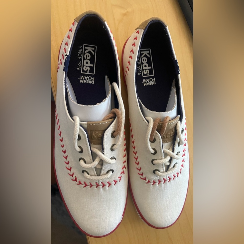 NEW Keds Cream and Red Baseball-Inspired Sneakers